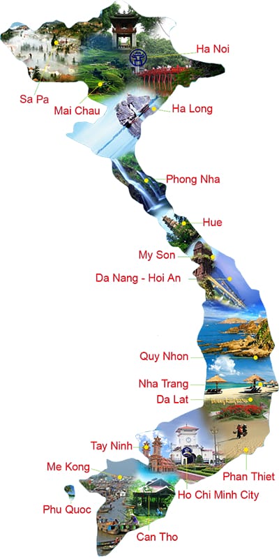 Carte voyage au Vietnam du Nord au Sud